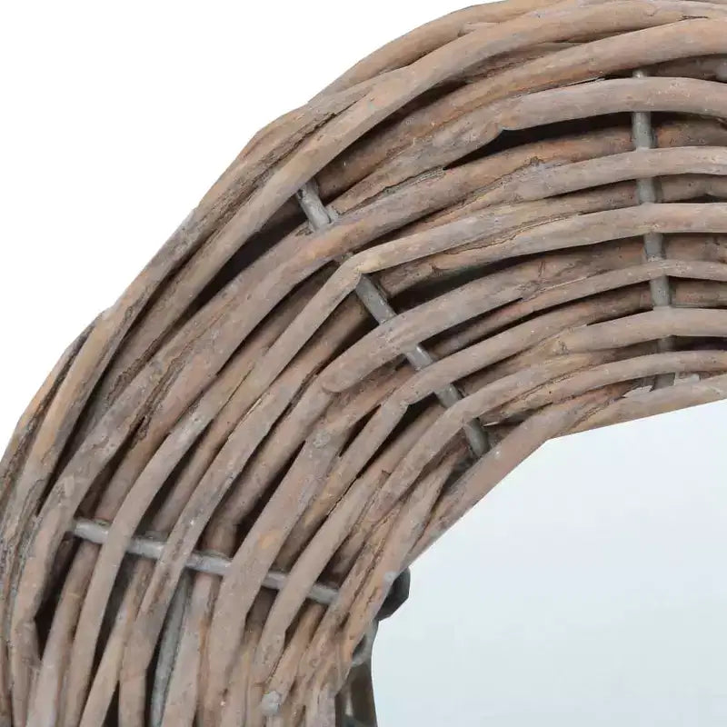 Specchio in Rattan Naturale, Diametro 15 cm, Fissaggio a Parete
