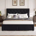 King Size Upholstered Bed Frame with 2 Drawers, Velvet Bed Frame with Button Tufted Headboard, Wooden Slat Support, Noise Free, No Box Spring Needed