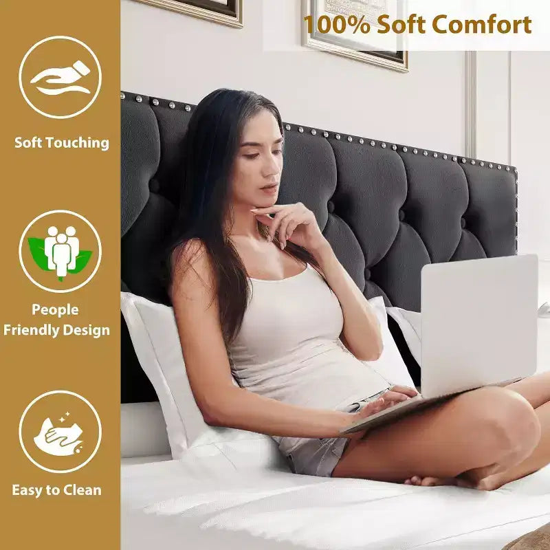 Struttura letto king-size imbottita con 2 cassetti, struttura letto in velluto con testiera capitonné, supporto a doghe in legno, senza rumore, non necessita di rete a molle