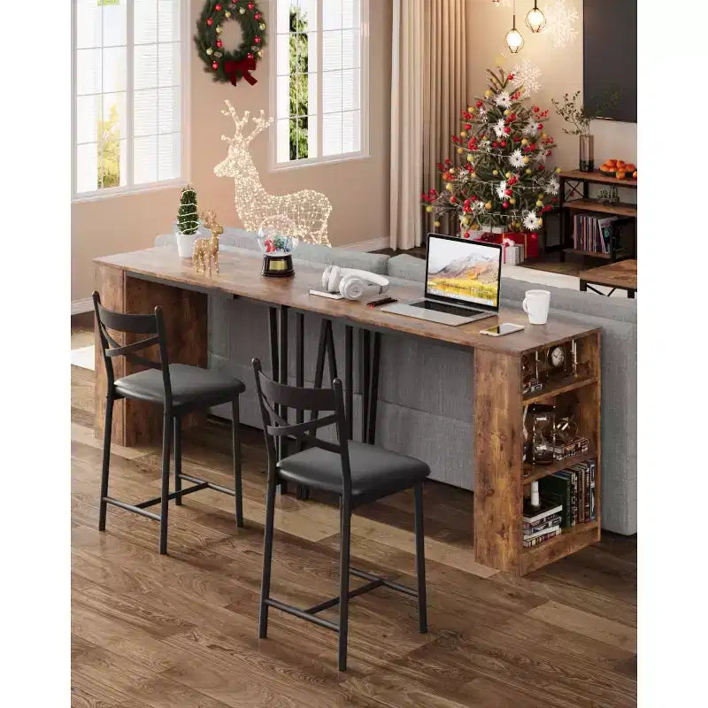 Set da Tavolo da Bar a 3 Pezzi per 2 Persone, Set Tavolo da Bar e Sedie con Estensione a Ribalta, Set da Pranzo con Ripiani Portaoggetti, Adatto per Piccoli Spazi