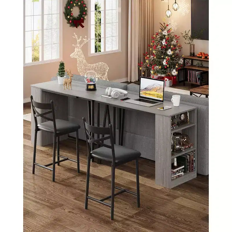 Set da Tavolo da Bar a 3 Pezzi per 2 Persone, Set Tavolo da Bar e Sedie con Estensione a Ribalta, Set da Pranzo con Ripiani Portaoggetti, Adatto per Piccoli Spazi