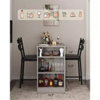 Set da Tavolo da Bar a 3 Pezzi per 2 Persone, Set Tavolo da Bar e Sedie con Estensione a Ribalta, Set da Pranzo con Ripiani Portaoggetti, Adatto per Piccoli Spazi