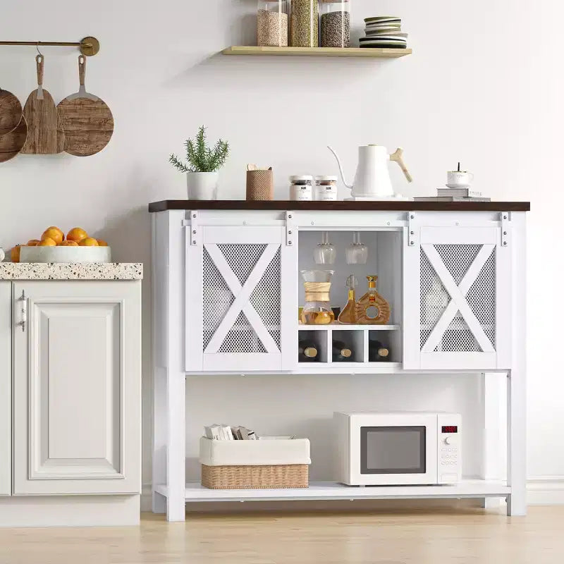 Credenza da cucina CuisinSmart, mobile bar con anta scorrevole a granaio, mobile da caffè con portabottiglie, per soggiorno sala da pranzo