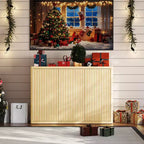CuisinSmart 46.7 Credenza Buffet con 3 Ante e Ripiani Regolabili, Mobile TV Scanalato Tavolo da Caffè per Sala da Pranzo Soggiorno Cucina