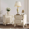 Famapy French Country White Nightstand with Double Drawers & Gold Accents,Ornate Carvings,Side Table,Elegant Storage for Bedroom