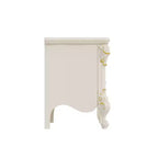 Comodino Famapy Shabby Chic Bianco con Doppi Cassetti e Dettagli Dorati, Intarsi Decorati, Tavolino, Elegante Contenitore per la Camera da Letto
