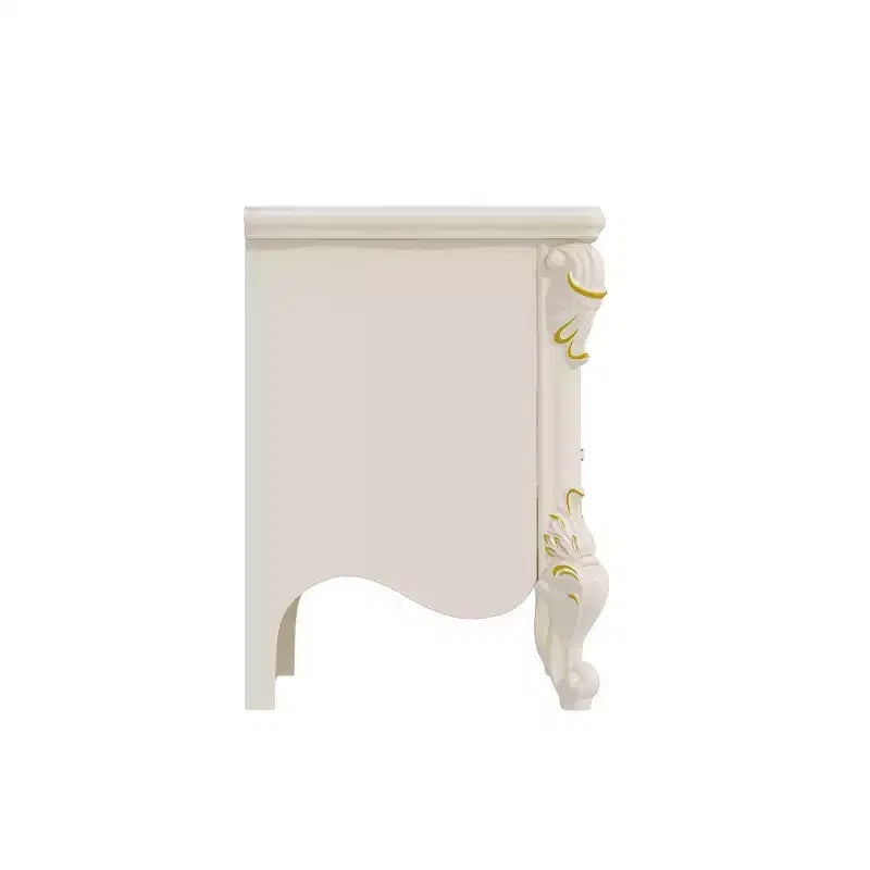 Comodino Famapy Shabby Chic Bianco con Doppi Cassetti e Dettagli Dorati, Intarsi Decorati, Tavolino, Elegante Contenitore per la Camera da Letto