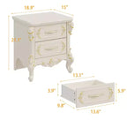 Comodino Famapy Shabby Chic Bianco con Doppi Cassetti e Dettagli Dorati, Intarsi Decorati, Tavolino, Elegante Contenitore per la Camera da Letto