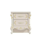 Comodino Famapy Shabby Chic Bianco con Doppi Cassetti e Dettagli Dorati, Intarsi Decorati, Tavolino, Elegante Contenitore per la Camera da Letto