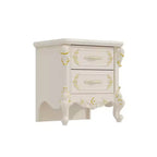 Comodino Famapy Shabby Chic Bianco con Doppi Cassetti e Dettagli Dorati, Intarsi Decorati, Tavolino, Elegante Contenitore per la Camera da Letto
