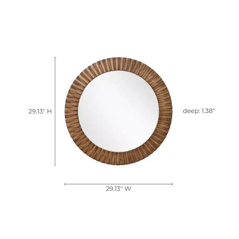 LuxenHome Specchio da Parete Rotondo Strutturato in Legno di Quercia Rustica, 29 Decorativo Accento per la Casa Marrone