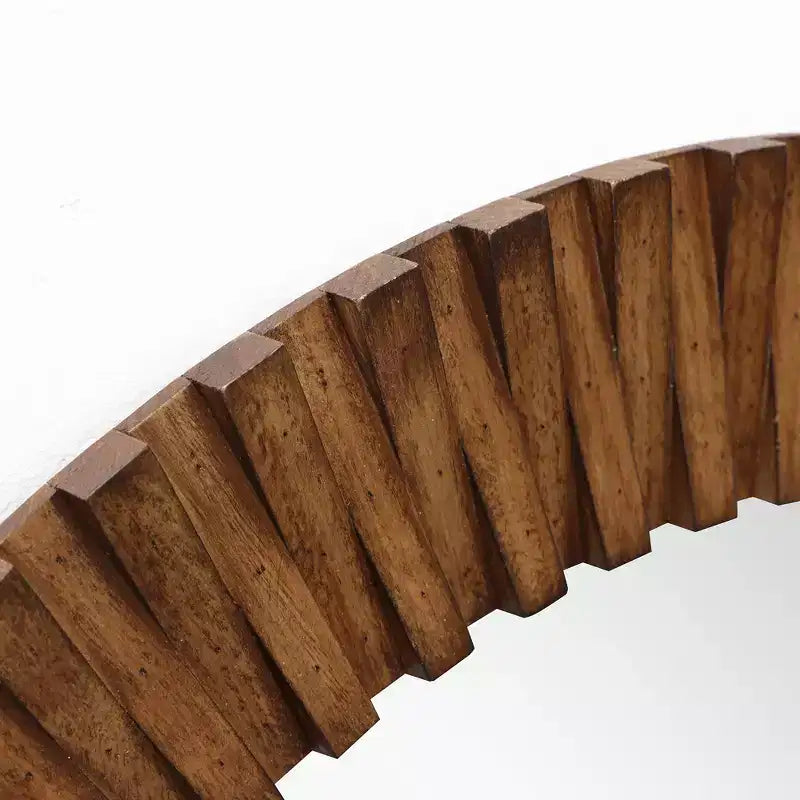 LuxenHome Specchio da Parete Rotondo Strutturato in Legno di Quercia Rustica, 29 Decorativo Accento per la Casa Marrone