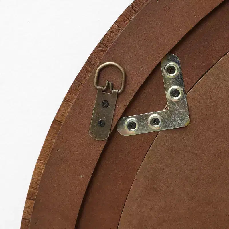 LuxenHome Specchio da Parete Rotondo Strutturato in Legno di Quercia Rustica, 29 Decorativo Accento per la Casa Marrone