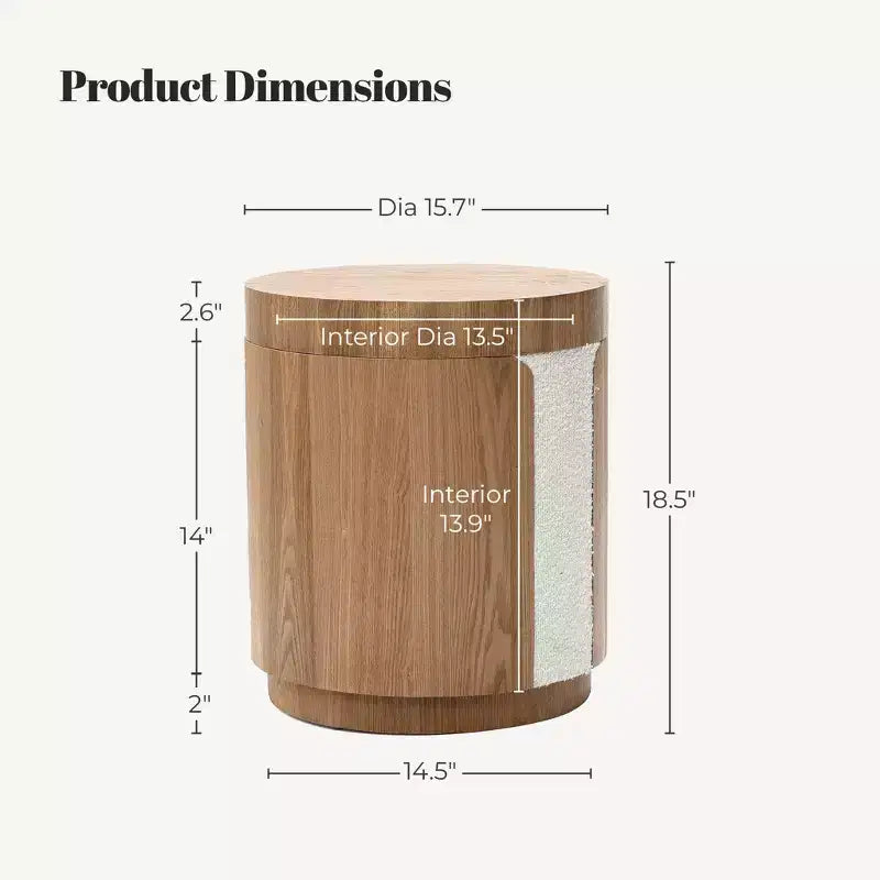 LuxenHome Tavolino rotondo 18.6 con contenitore, Tavolino laterale in legno con coperchio, Tavolino d'appoggio per soggiorno, camera da letto, Marrone