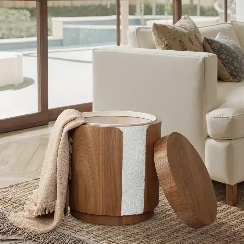 LuxenHome Tavolino rotondo 18.6 con contenitore, Tavolino laterale in legno con coperchio, Tavolino d'appoggio per soggiorno, camera da letto, Marrone