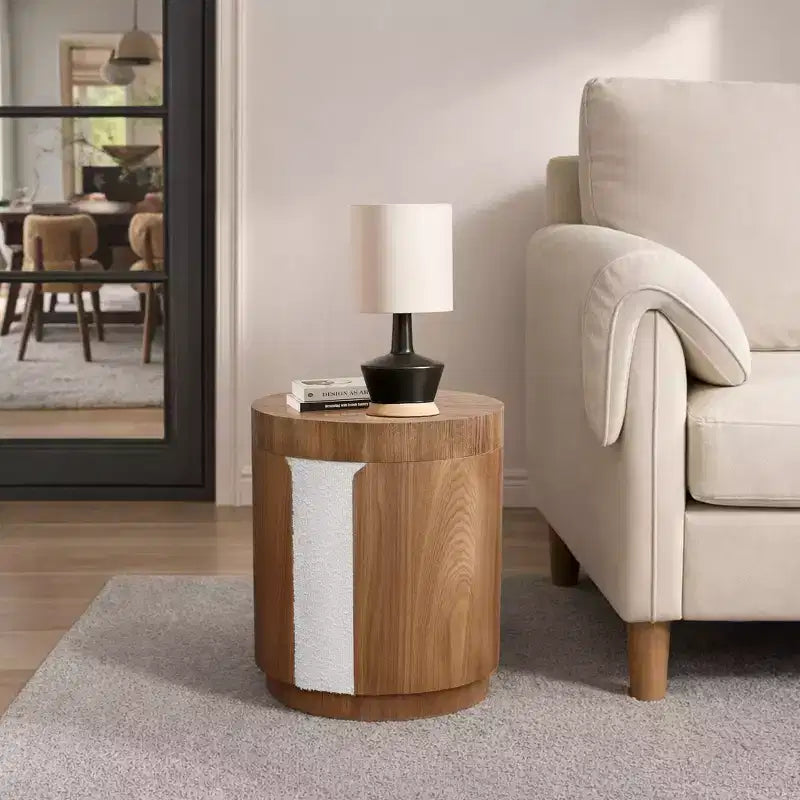 LuxenHome Tavolino rotondo 18.6 con contenitore, Tavolino laterale in legno con coperchio, Tavolino d'appoggio per soggiorno, camera da letto, Marrone