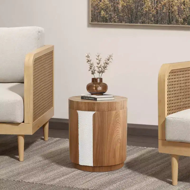 LuxenHome Tavolino rotondo 18.6 con contenitore, Tavolino laterale in legno con coperchio, Tavolino d'appoggio per soggiorno, camera da letto, Marrone