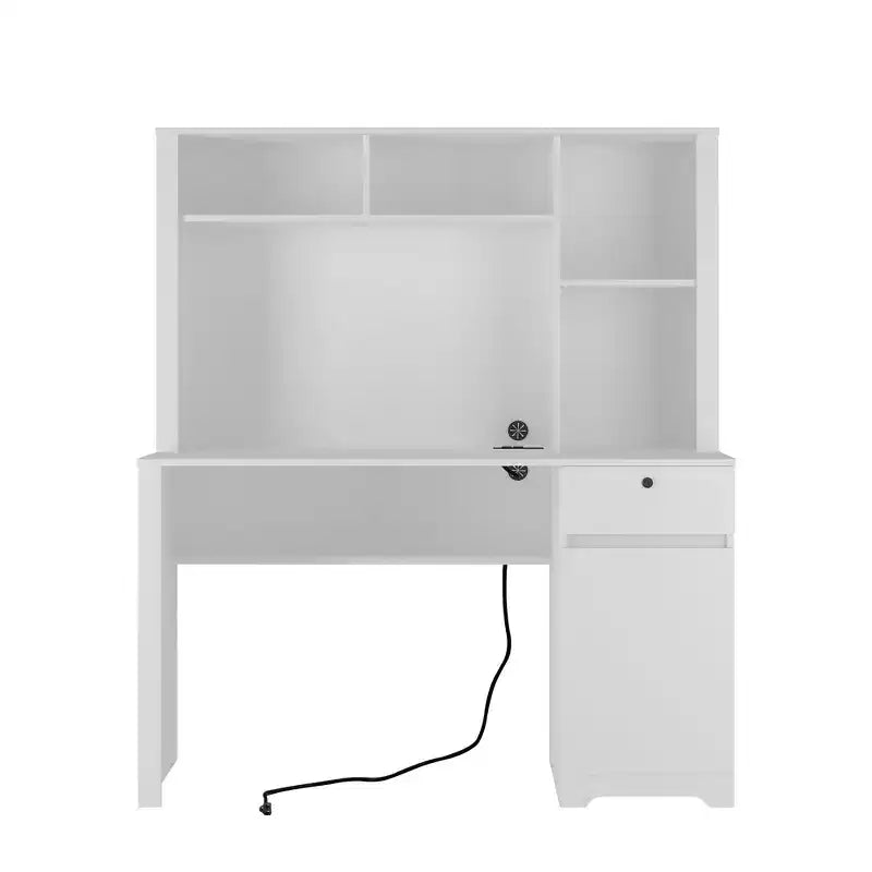 Scrivania moderna Okak 51.18IN con credenza e libreria, scrivania da ufficio con ampio spazio di archiviazione, scrivania da scrittura per studio, sala lettura