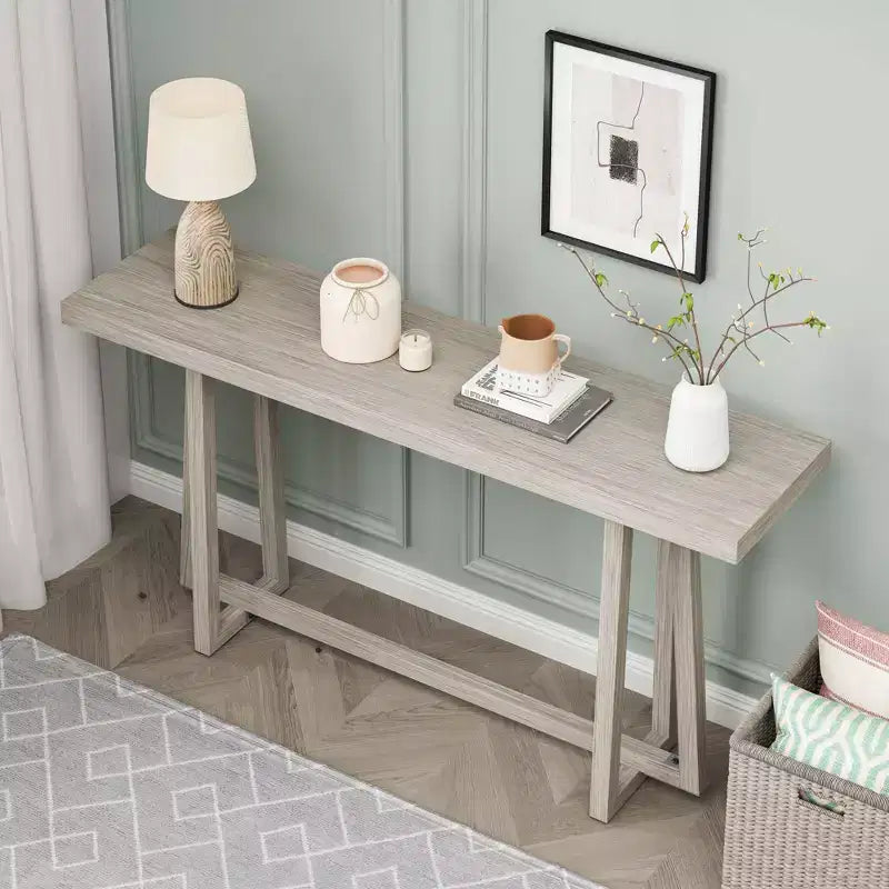 Okak 59.84IN Tavolo rettangolare da ingresso minimalista, Consolle con gambe dal design unico e piano spesso, Tavolino d'appoggio per foyer, esterni