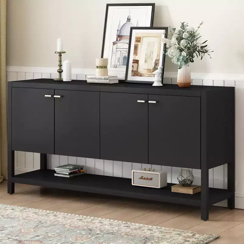 Okak 59.6IN Tavolo Consolle Lungo Moderno con Ampio Spazio di Archiviazione, Tavolo d'Ingresso con 4 Ante e Maniglie in Metallo, Tavolo d'Appoggio per Soggiorno