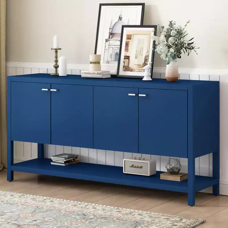 Okak 59.6IN Tavolo Consolle Lungo Moderno con Ampio Spazio di Archiviazione, Tavolo d'Ingresso con 4 Ante e Maniglie in Metallo, Tavolo d'Appoggio per Soggiorno