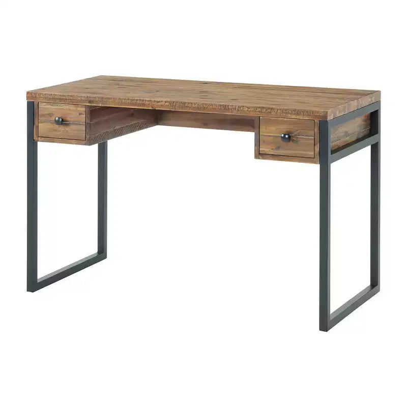 Alaterre Furniture Scrivania da Ufficio Claremont Rustico Legno e Metallo, Finitura Venatura del Legno Naturale con Due Cassetti Laterali, Ideale per Ufficio Domestico e Sala Studio