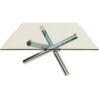 HomeRoots Tavolo da pranzo quadrato con base a gambe incrociate in vetro trasparente e metallo argentato 60