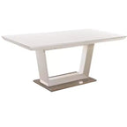 HomeRoots 71 White Wood and Metal Self-Storing Leaf Pedestal Base Extendable Dining Table