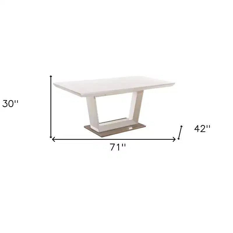 HomeRoots 71 Tavolo da pranzo allungabile bianco in legno e metallo con base a piedistallo a foglia autosollevante