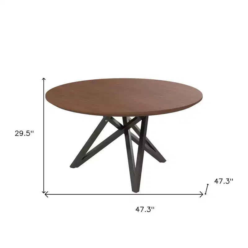 Tavolo da pranzo HomeRoots 47 con piano rotondo in legno marrone e grigio e base a gambe incrociate in acciaio inossidabile