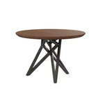 Tavolo da pranzo HomeRoots 47 con piano rotondo in legno marrone e grigio e base a gambe incrociate in acciaio inossidabile