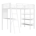 Letto a soppalco singolo in metallo con 3 ripiani e scrivania, letto con struttura in metallo per camera da letto