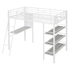 Letto a soppalco singolo in metallo con 3 ripiani e scrivania, letto con struttura in metallo per camera da letto