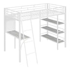 Letto a soppalco singolo in metallo con 3 ripiani e scrivania, letto con struttura in metallo per camera da letto