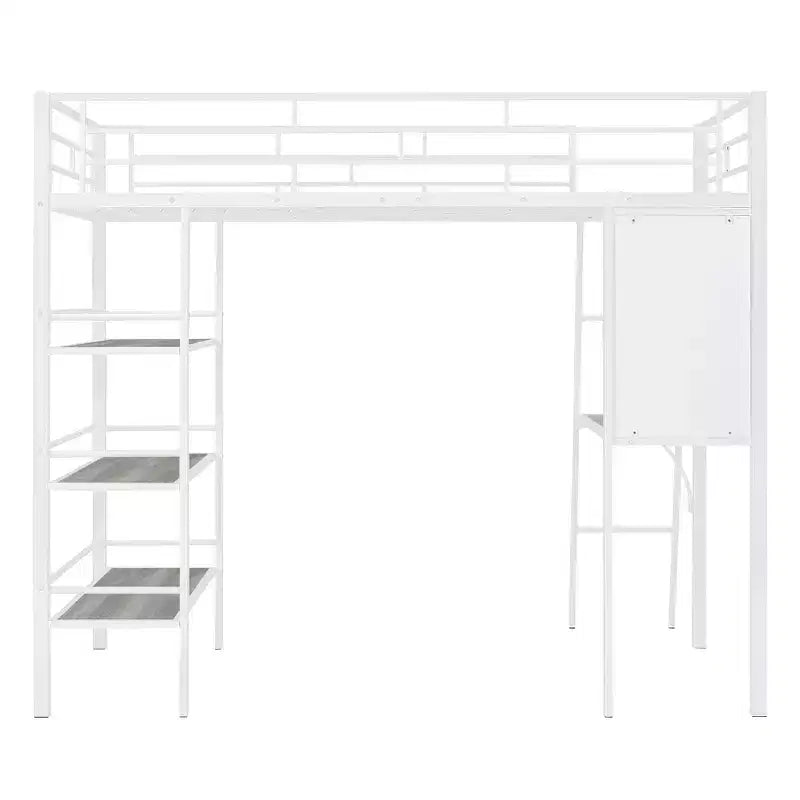 Letto a soppalco singolo in metallo con 3 ripiani e scrivania, letto con struttura in metallo per camera da letto