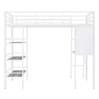 Letto a soppalco singolo in metallo con 3 ripiani e scrivania, letto con struttura in metallo per camera da letto