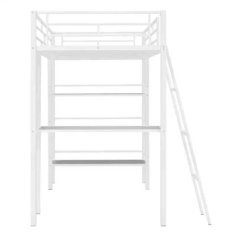Letto a soppalco singolo in metallo con 3 ripiani e scrivania, letto con struttura in metallo per camera da letto