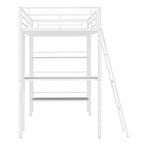 Letto a soppalco singolo in metallo con 3 ripiani e scrivania, letto con struttura in metallo per camera da letto