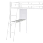 Letto a soppalco singolo in metallo con 3 ripiani e scrivania, letto con struttura in metallo per camera da letto