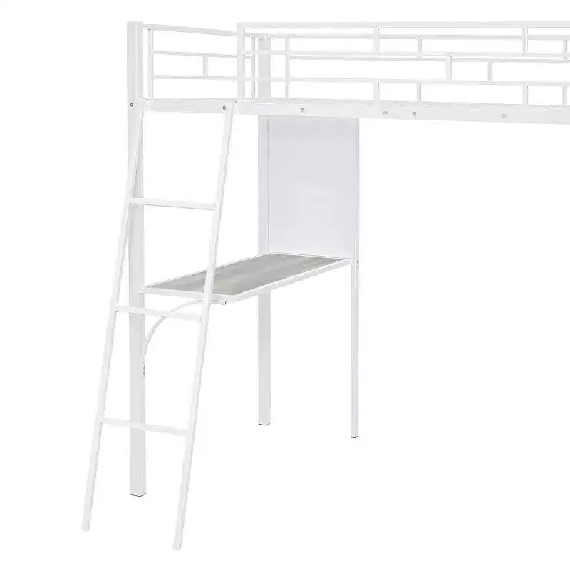 Letto a soppalco singolo in metallo con 3 ripiani e scrivania, letto con struttura in metallo per camera da letto