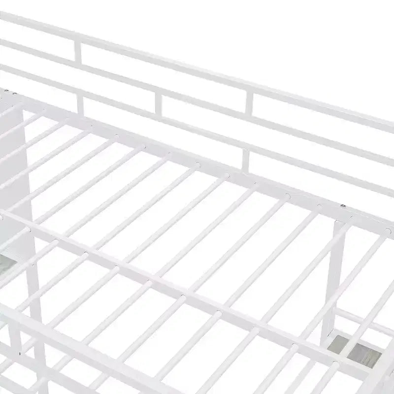 Letto a soppalco singolo in metallo con 3 ripiani e scrivania, letto con struttura in metallo per camera da letto