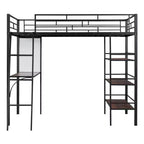 Letto a soppalco singolo in metallo con 3 ripiani e scrivania, letto con struttura in metallo per camera da letto
