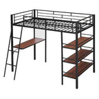 Letto a soppalco singolo in metallo con 3 ripiani e scrivania, letto con struttura in metallo per camera da letto