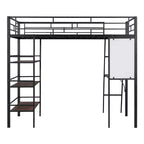 Letto a soppalco singolo in metallo con 3 ripiani e scrivania, letto con struttura in metallo per camera da letto