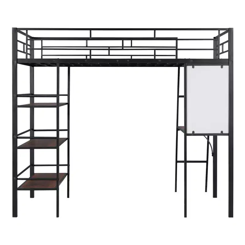 Letto a soppalco singolo in metallo con 3 ripiani e scrivania, letto con struttura in metallo per camera da letto