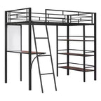 Letto a soppalco singolo in metallo con 3 ripiani e scrivania, letto con struttura in metallo per camera da letto