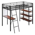 Letto a soppalco singolo in metallo con 3 ripiani e scrivania, letto con struttura in metallo per camera da letto