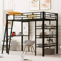 Twin Size Loft Metal Bed with 3 Layers of Shelves and Desk, Metal Frame Bed for Bedroom