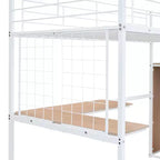 Letto a soppalco in metallo con scrivania e rete metallica, elegante letto con struttura in metallo con scaletta laterale portaoggetti e armadio