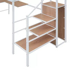 Letto a soppalco in metallo con scrivania e rete metallica, elegante letto con struttura in metallo con scaletta laterale portaoggetti e armadio